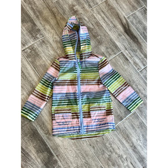 Striped Raincoat with Hood Toddler Rain Jacket Outerwear Colorful Pockets 4/5T - Picture 1 of 6